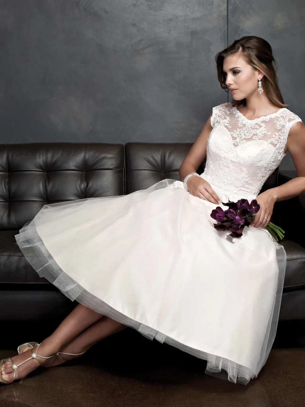 Белый / слоновая кость Cap рукава короткое свадебное платье Vestidos novia 2016 одеяние де