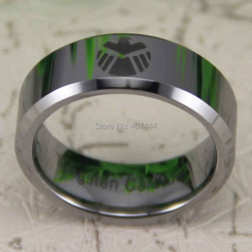Free Shipping YGK JEWELRY Hot Sales 8MM Shiny Silver Bevel Marvel Agents of Shield Men's Wedding Tungsten Ring