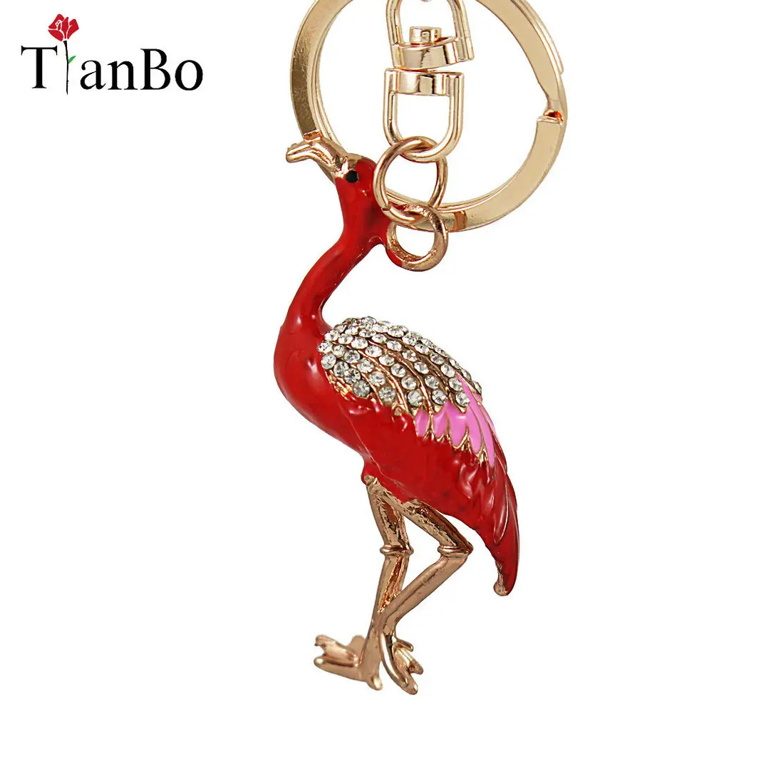 

Fashion Exquisite Red-crowned Crane Keychain for Women Crystal Key Chains Bag Pendant Keyrings Car Key Holder jewelry