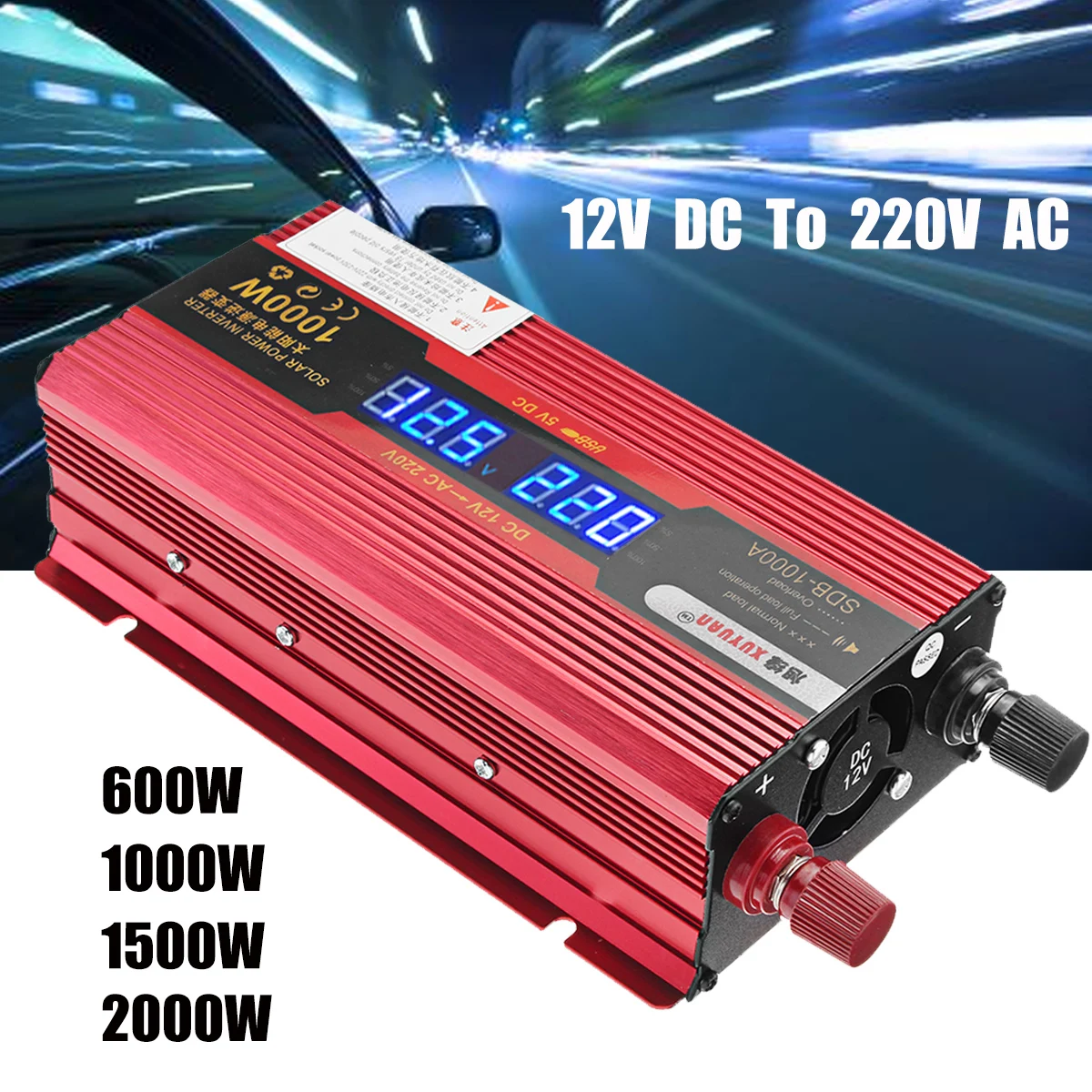 

600/1000/1500/2000W Portable Car Power Inverter DC 12V to AC 110V / 220V On Board Inverter LCD Display Power Inverter
