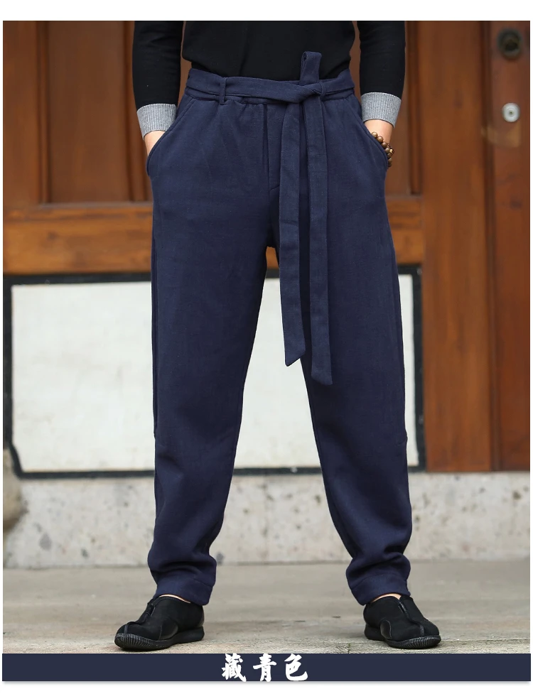 Мужские Повседневное Китайский Хлопок Льняные шаровары брюки кунг-фу брюки свободные ретро Длинные дышащие размер плюс 5XL