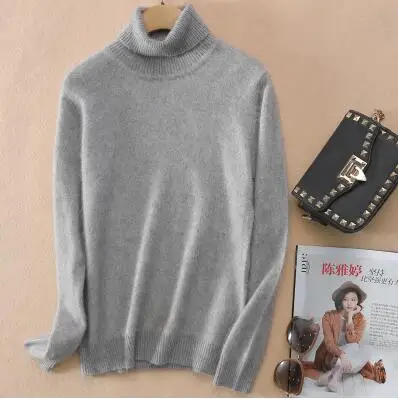 Топ Модный настоящий мягкий натуральный норковый кашемировый свитер женский теплый осенне-зимний пуловер с высоким воротом SR220 - Цвет: grey
