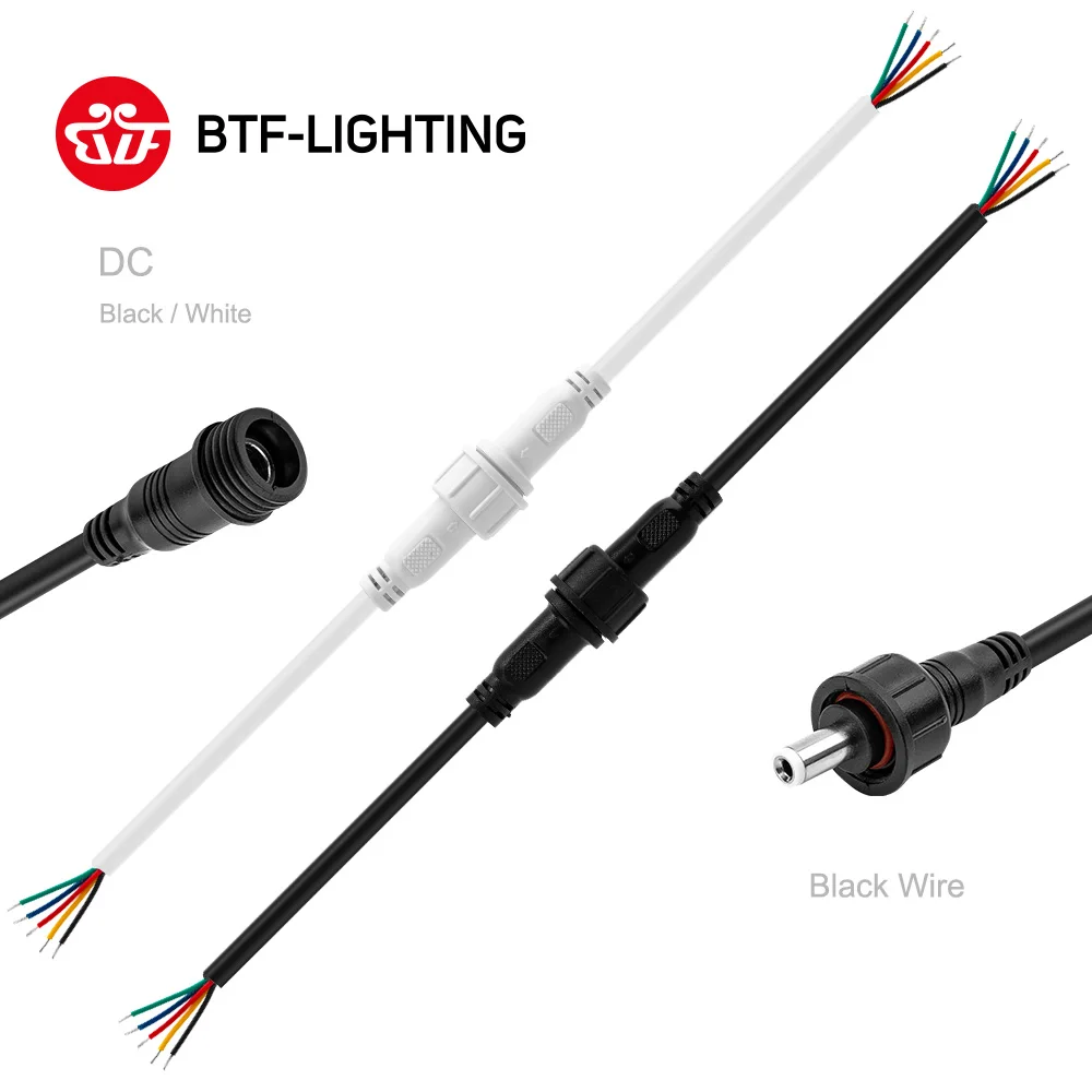 2pin/3pin/4pin/5pin/DC Светодиодные ленты Водонепроницаемый разъем светильник Удлинительный кабель черный/белый провод мужского и женского пола 40/60/100/200/300 см