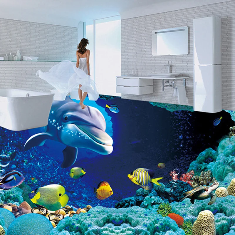 Custom Underwater World Dolphin Floor Wallpaper Painting Wall Art