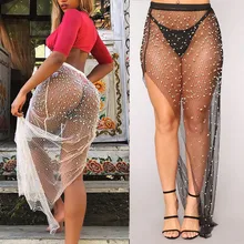 Пляжные юбки коплект летней Женская пикантная, прозрачная, средняя талия, короткая юбка благодаря сетка с v-образными отверстиями, искуственные бриллианты нарядные юбки черного и белого цвета# G67