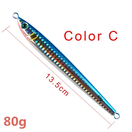 1 шт., свинцовая металлическая медленный джиг-голова, рыба, 6 г-100 г, 6 см-14,5 см, рыболовная приманка, ложка, нож с блестками, воблер, искусственная жесткая приманка - Цвет: 80g-colorC