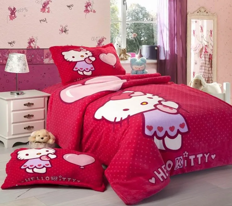 Top Quality!100 cotton hello kitty comforter set 4pcs bedding set/ bed