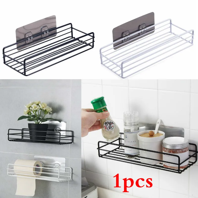 

Wrought Iron Bathroom Shelf Wash Rack Free Punching Wall Hanging Kitchen Spice Storage Rack Hanging Basket