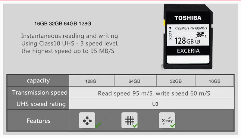 Toshiba 95 МБ/с./с 16 ГБ 32 ГБ SDHC карта UHS U3 класс 10 64 Гб SDXC карта памяти для Canon Nikon SLR камера видеокамера DV