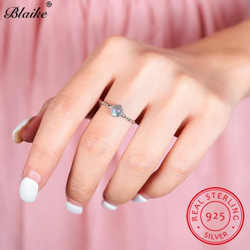 

Blaike Mystic Moonstone Rings For Women 925 Sterling Silver Round Crystal Open Thin Wedding Ring Female Adjustable Fine Jewelry