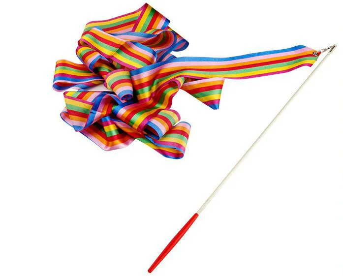 1 Piece 4M Rainbow Color Dance Ribbon Gym Rhythmic Gymnastics Art Gymnastic Ballet Streamer Twirling Rod GYH