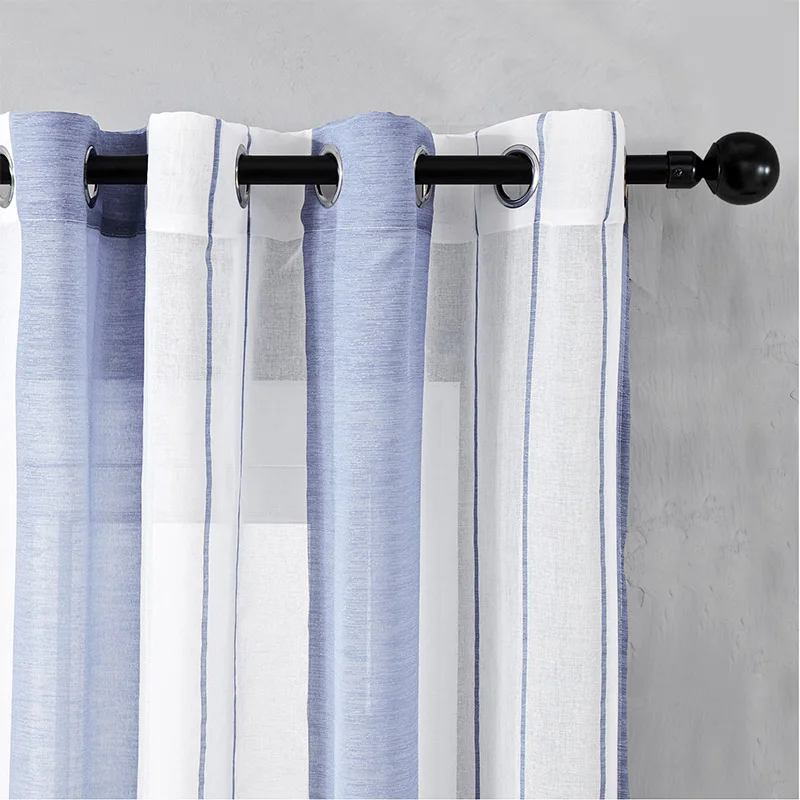 Topfinel Чистый полосатый узор тюль-шторы для спальни Тюль для кухни Занавески для гостиной дома декоративные еврапейский тюль на окна - Цвет: Blue