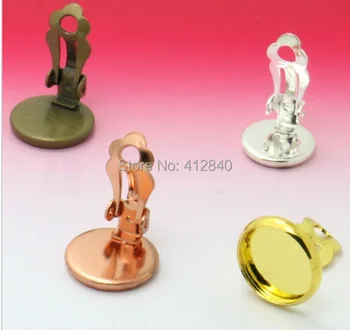 

200pcs French Ear Clip with 12mm Cabochon Cameo Setting Blank base, Silver/Antique Bronze/DIY Earring findings