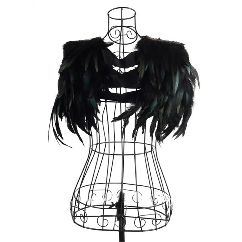 

Goth Real Feathers Crop Top Women Sexy Sleeveless Cape Fluffy Top Party Clubwear Stage Performance Costumes Rave Festival Tops