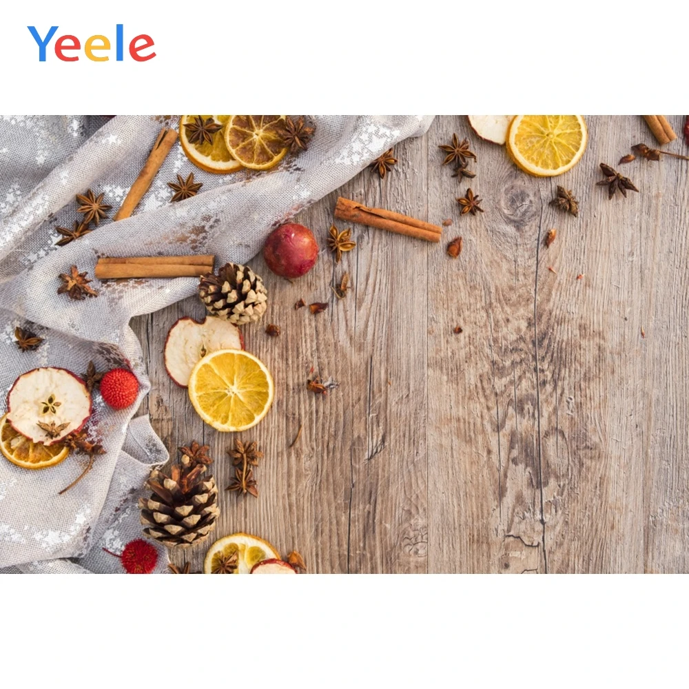 Yeele Wooden Board Lemon Apples Slice Anise Litchi Food Kitchen Photography Backgrounds Photographic Backdrops for Photo Studio |