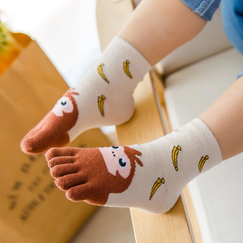 Детские носки для маленьких мальчиков и девочек, модные мягкие хлопковые нескользящие носки с рисунками животных, с пятью пальцами, носки для детей