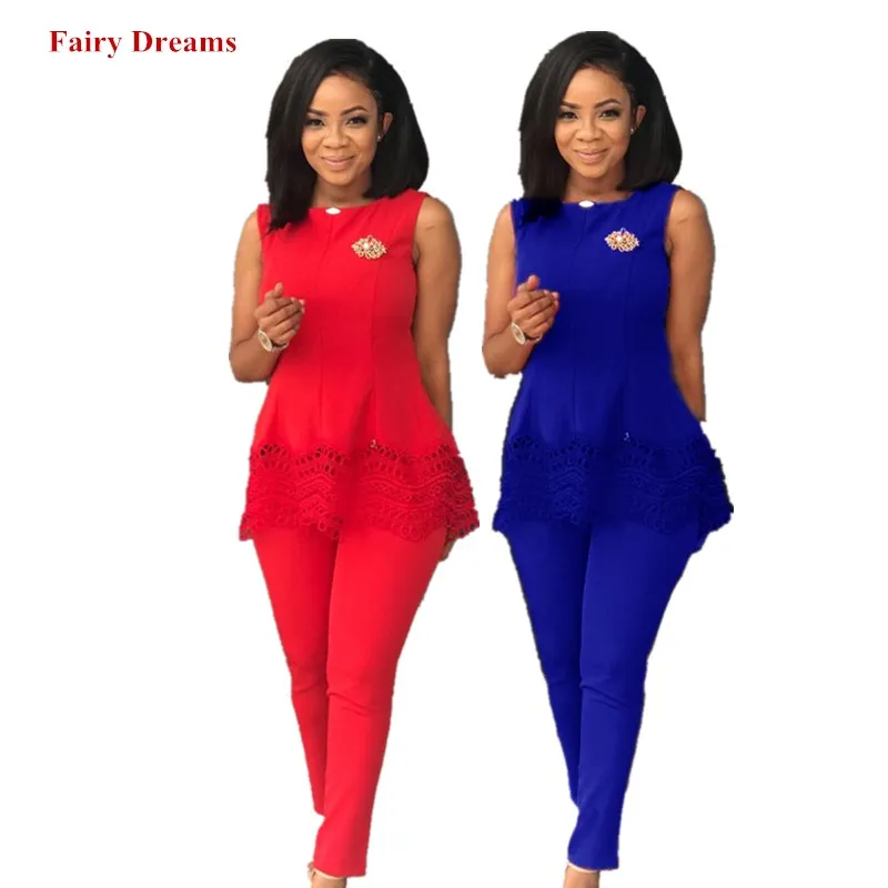 

Women Traditional African Clothing Mujer Vestido Africano 2 Piece Set Sleeveless Top And Pants Red Blue Vest Trousers 2019