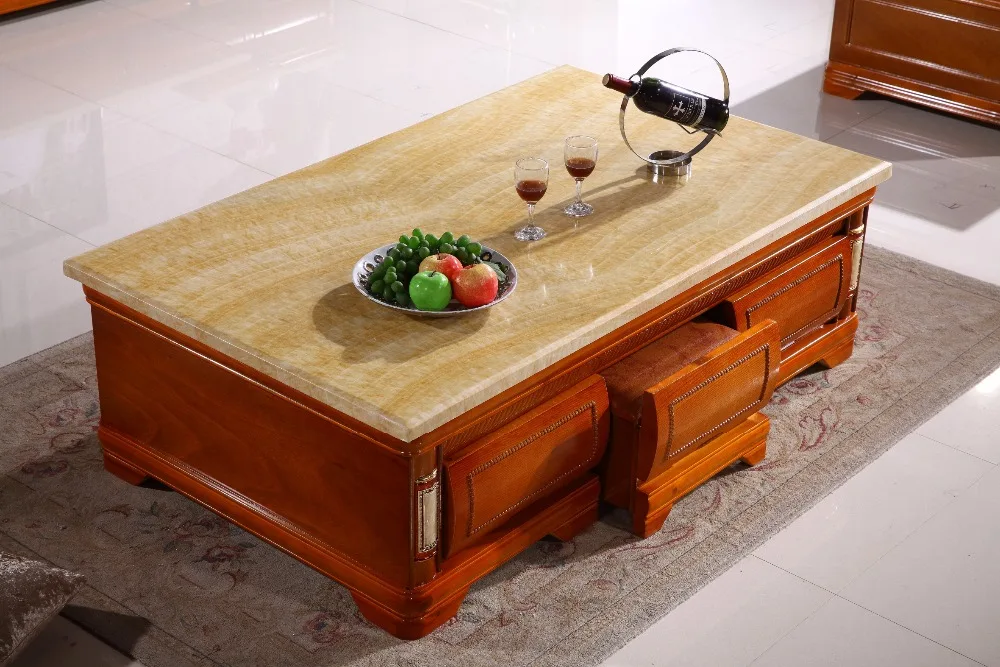 European retro wooden coffee table storage drawer marble top made in China European retro wooden coffee table storage drawer marble top made in China