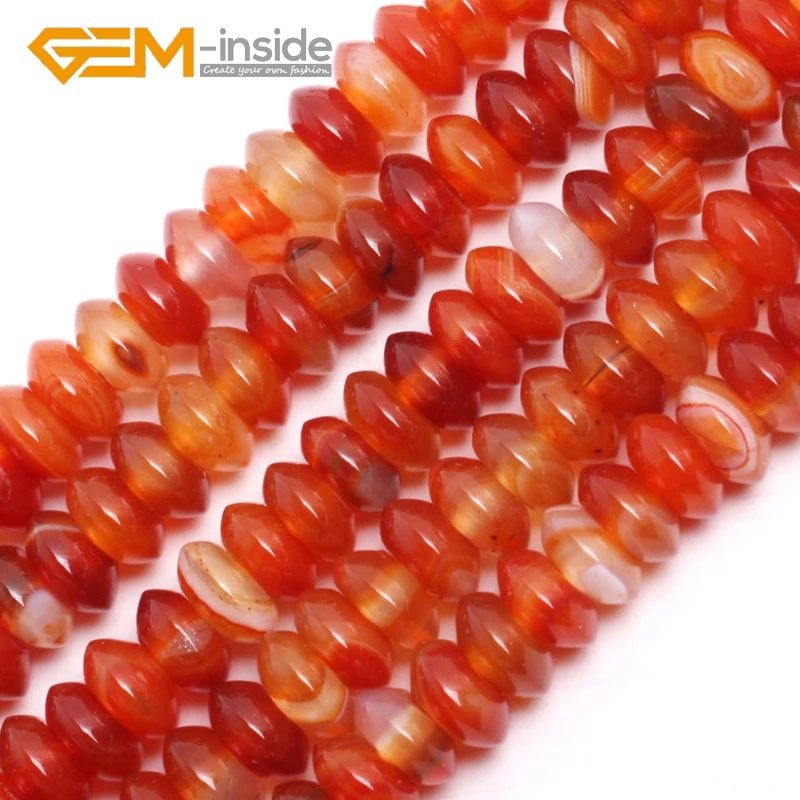 

GEM-inside Natural Rondelle Red Agat e Spacer Stone Beads DIY Loose smooth Beads For Jewelry Making Bracelet Necklace Strand 15"