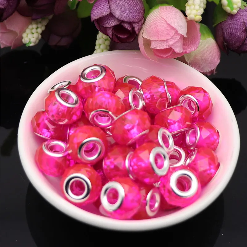 

10pcs Clear Red Cut Faceted 5mm Hole Round Poly Plastic Resin Spacer Beads Charms fit for Pandora Bracelet DIY Jewelry Making