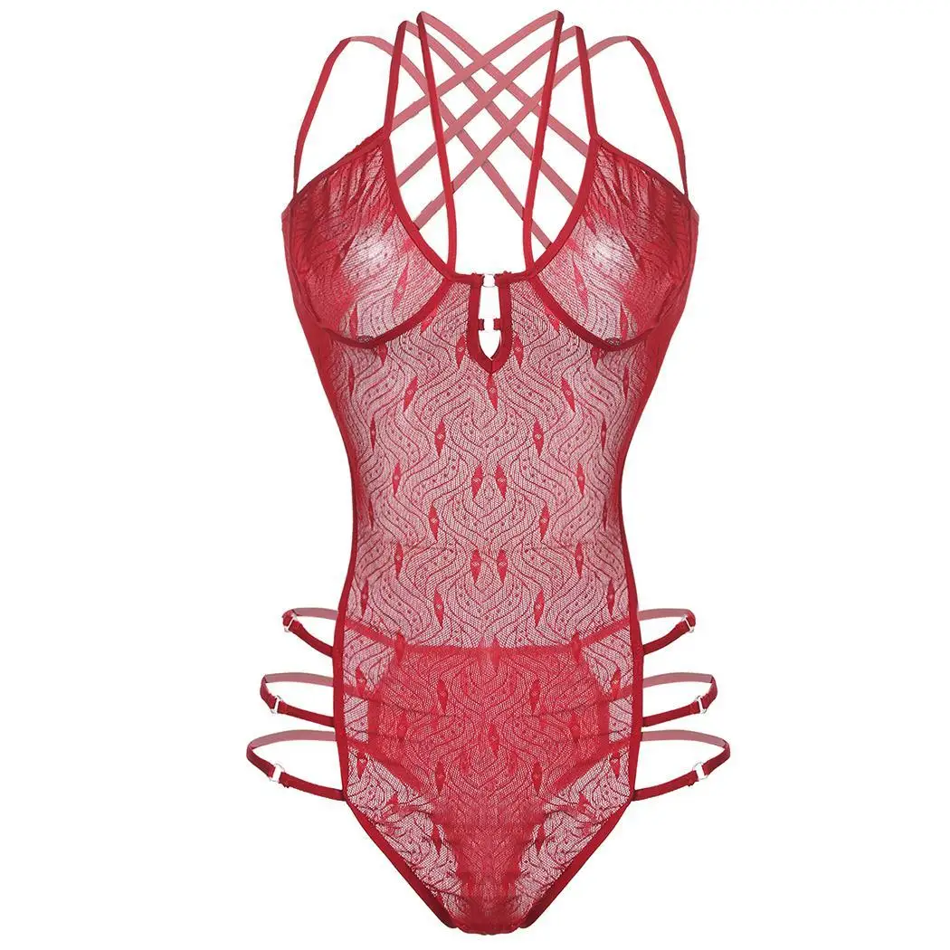 Avidlove Женское боди с чулками ночное белье костюм Цельный купальник нижнее белье из прозрачного кружева с открытой спиной