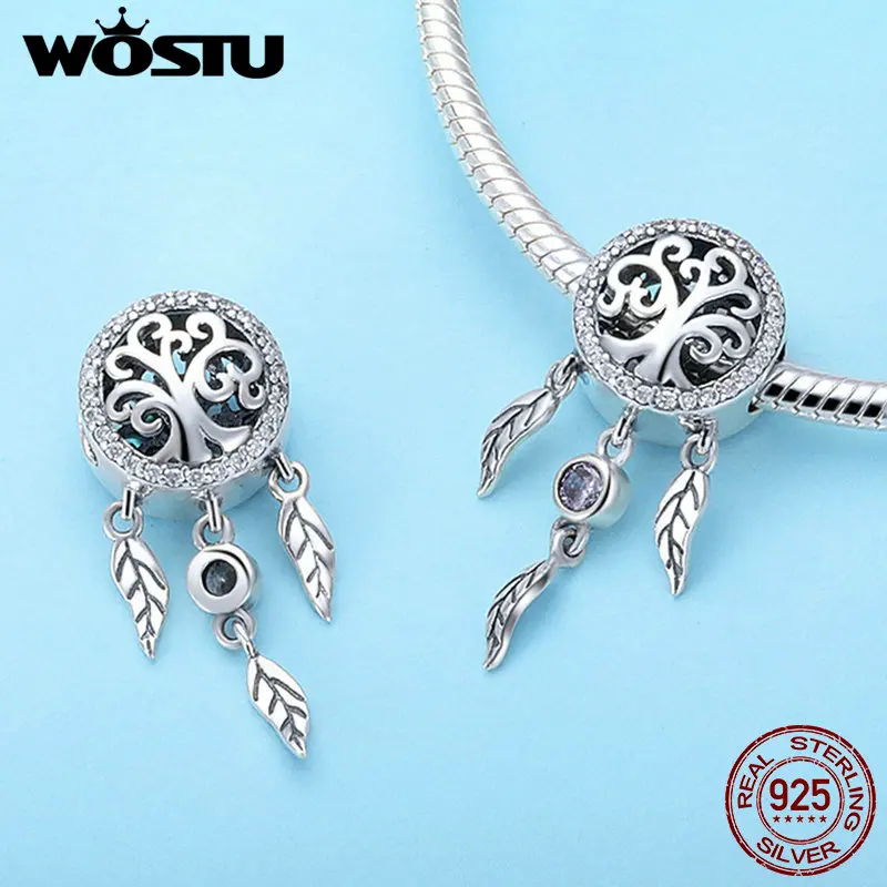 WOSTU Hot Sale Pure 925 Sterling Silver Dream Catcher & Tree Of Life Charm fit Original S925 Bead Bracelet Jewelry Gift BKC723