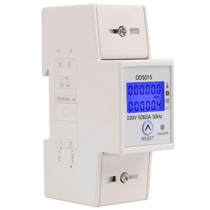 

Din Rail Single Phase Wattmeter Power Consumption Watt Electronic Energy Meter kWh 5-80A 230V AC 50Hz with Reset Function