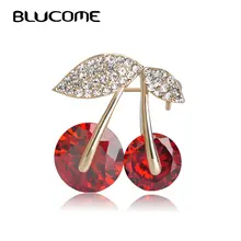 Blucome Лидер продаж Jewelry красная Вишня Брошь Кристаллы Большой Стразы фруктов Броши Сияющий корсаж женское платье Шпильки шарф Зажимы