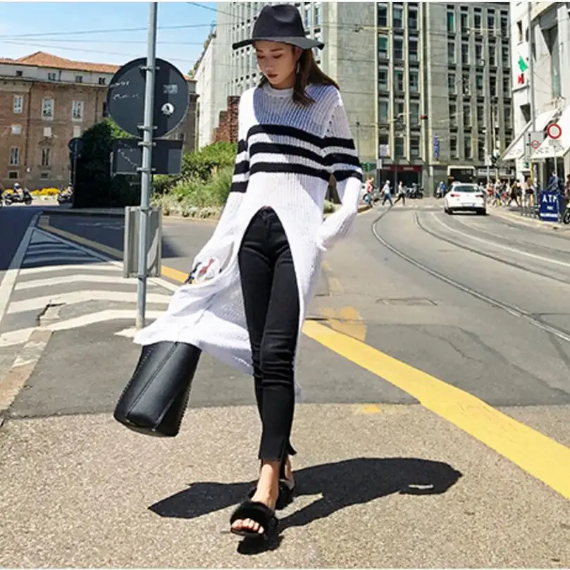 HOUSE OF QUIRKY 2018 Autumn Women Split Pullovers Sweater