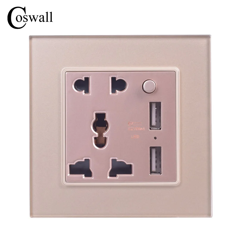 Coswall Хрустальная стеклянная панель 5 отверстий универсальные розеточные разъемы
