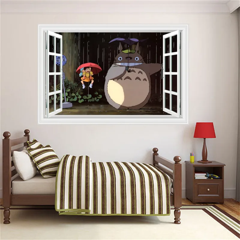 Us 33 0 3d Stereoscopic Window Totoro Naughty Play Miyazaki Animation Wall Stickers Dormitory Bedroom Living Room Mural In Wall Stickers From Home