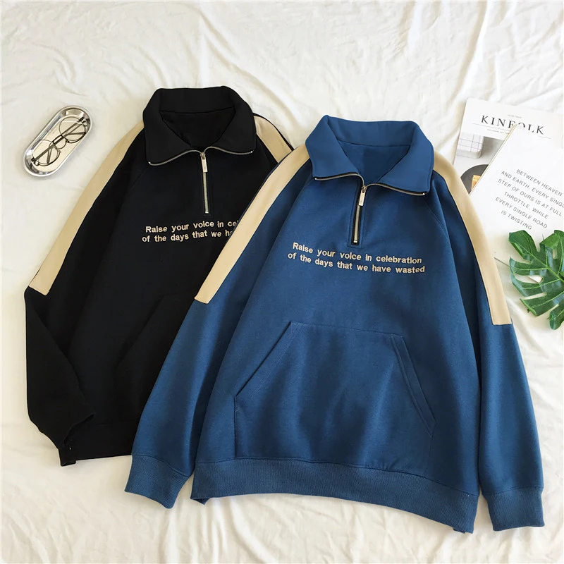 

Hoodies Women Winter 2018 Harajuku Warm Ulzzang Thicken Letter Printed Womens Pullover Long Style Batwing Sleeve Sweatshirts