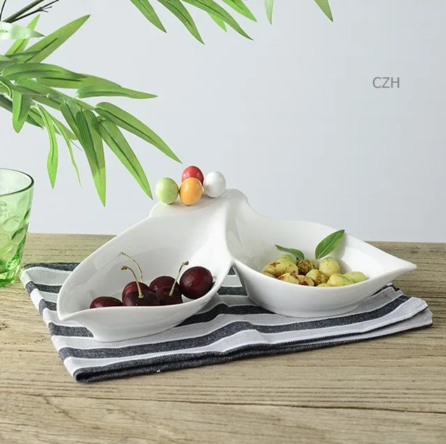 Листовая керамическая разделительная тарелка для фруктов с вилками, декоративная фарфоровая тарелка Caddy для закусок, посуда и посуда для гостиной