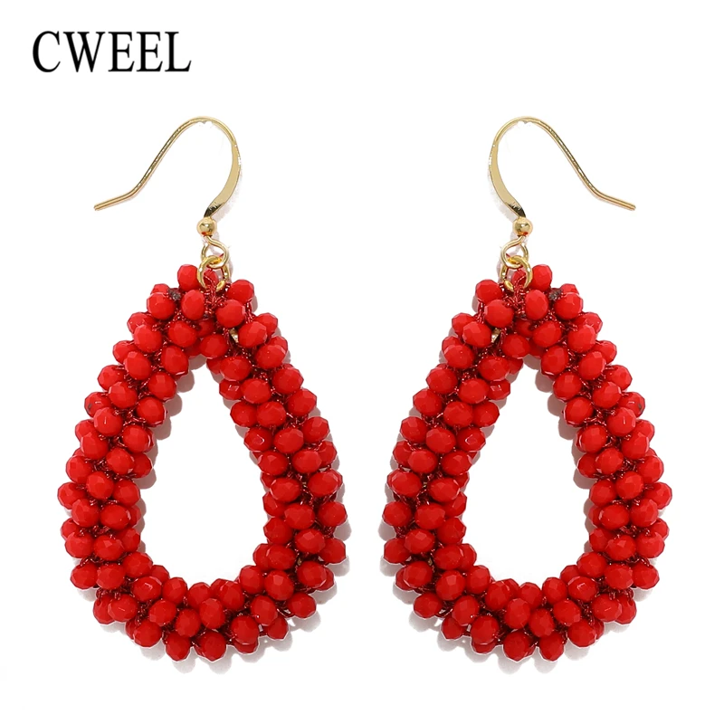 

CWEEL Dangle Earrings For Woman Crystal Faceted Beads Handmade Big Earring Long Pendants Boho Earings Fashion Jewelry Brincos