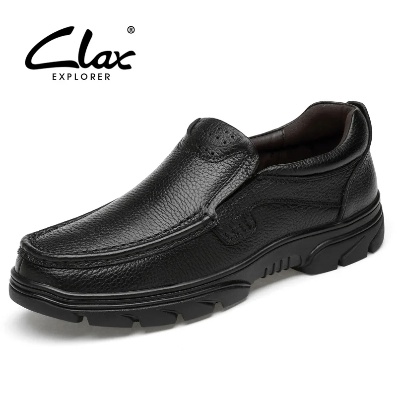CLAX Mens Black Leather Shoes Genuine Leather Summer Autumn Dress Shoe Male Formal Shoe Slip on office Footwear Soft Breathable