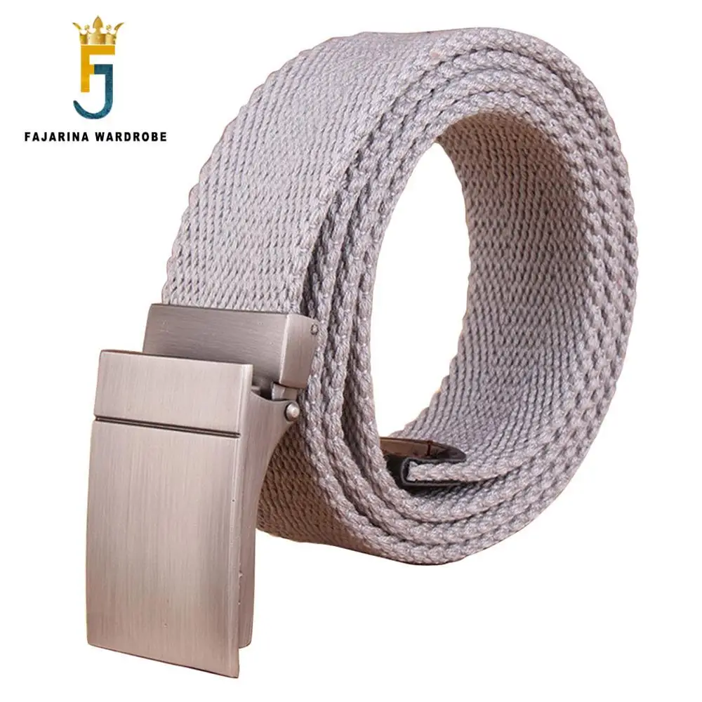 FAJARINA Unisex Quality Canvas Grey Canvas Belts Alloy Smooth Styles Female Male Coffee Belts