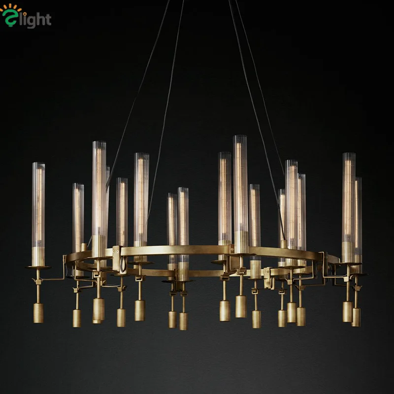 Ретро промышленная круглая металлическая светодиодная люстра Lustre American RH Лофт