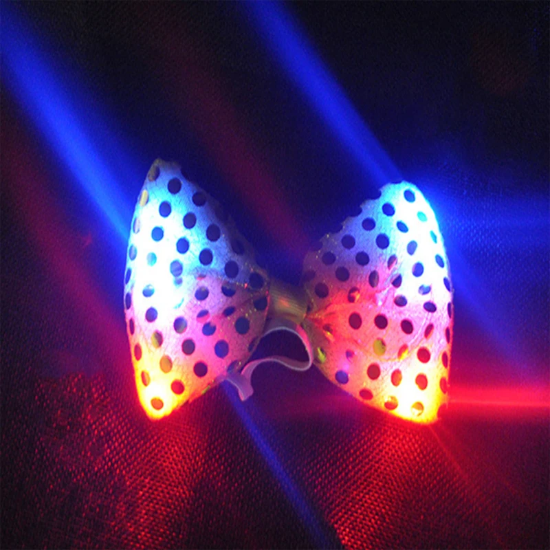 12Pcs Fashion Design Man Woman Flashing Light Up Bow Tie Necktie LED Party Lights Sequins Bow tie Glow Props Wedding Decoration9