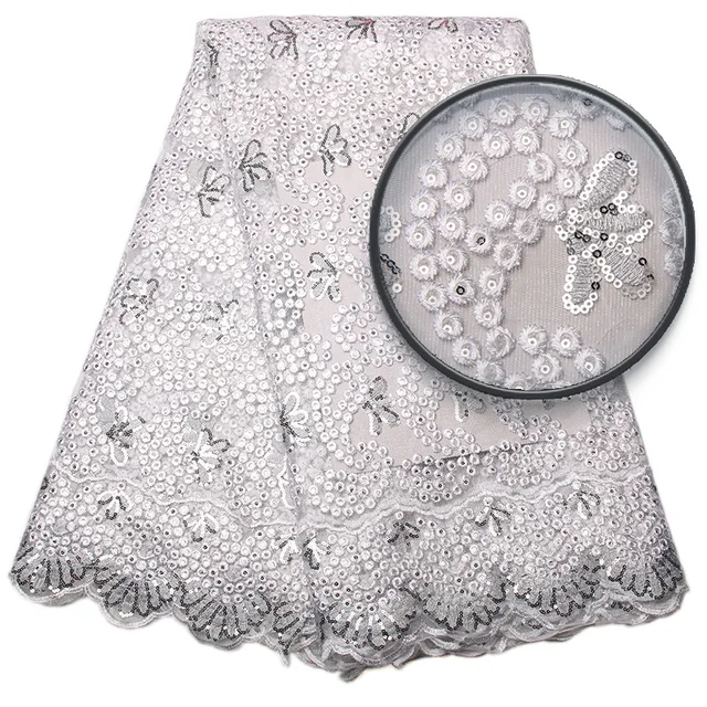 White 2017 Latest African French Lace Fabric High Quality African Tulle Lace Fabric With Sequins