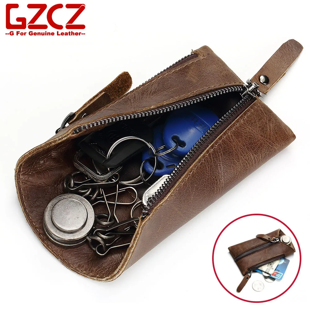 

GZCZ Men Genuine Leather Key Holder Small Keychain Covers Bag Rings Wallets Multi Function Key Case Bags 2018 billeteras