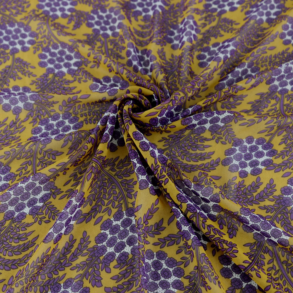 Vintage brown Floral Print Chiffon Gauze fabric sewing dress Blouse