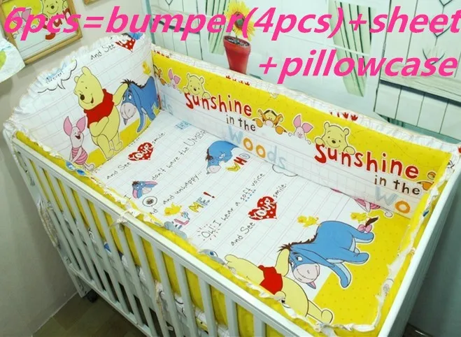 

Promotion! 6PCS Bear Baby Cot Crib bedding Set Embroidery Baby Bumpers Sheet (bumper+sheet+pillow cover)