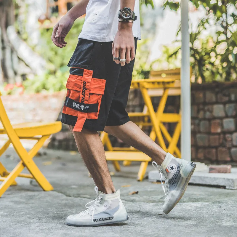 Японские Харадзюку, штаны карго с карманами для мужчин, летняя уличная одежда в стиле хип-хоп, короткие штаны, большие размеры m-xxl