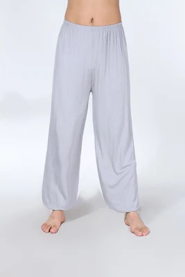 Мужские штаны для сна, вискоза, домашние свободные сексуальные штаны для отдыха, модал, модный ремешок, сексуальные мужские женские пижамы, тайчи, женские штаны L-3XL - Цвет: grey
