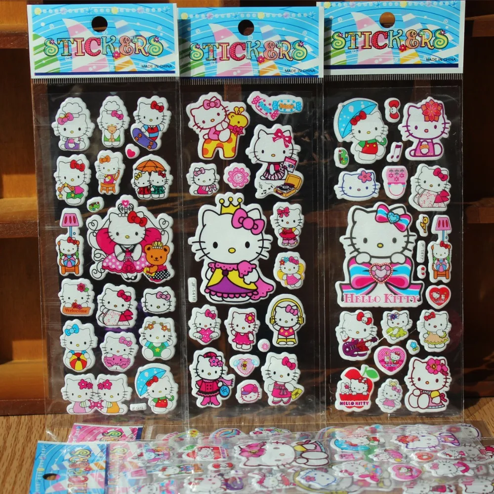 2016 NEW Fashion Lovely Hello Kitty stickers 3D Cartoon Hello Kitty Bubble stickers Kids