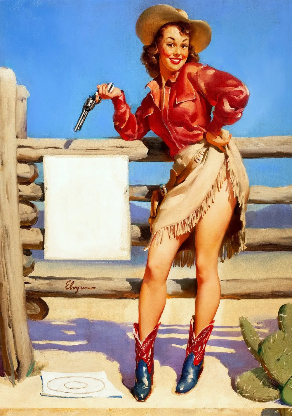 Farm Cowgirl Gun Pop Art Pin Up Vintage Poster Classic Retro Kraft