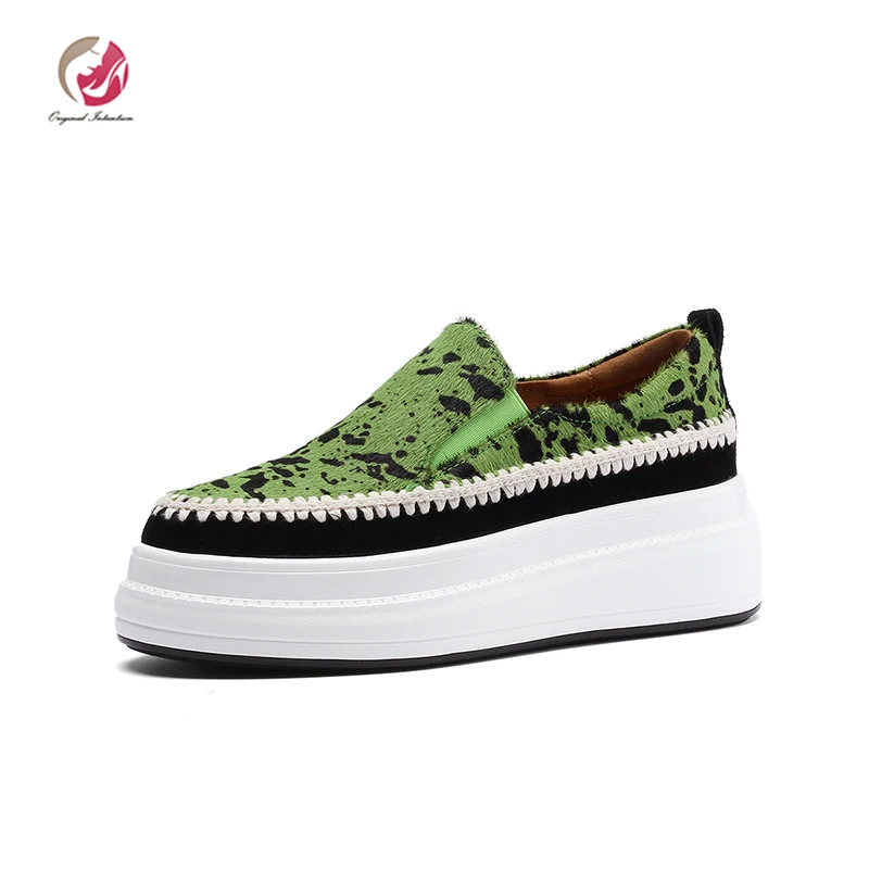 

Original Intention Women Shoes Casual Round Toe New Arrival sneakers Platform Loafers Shoes Pink Green Shoes Woman US Size 3-9.