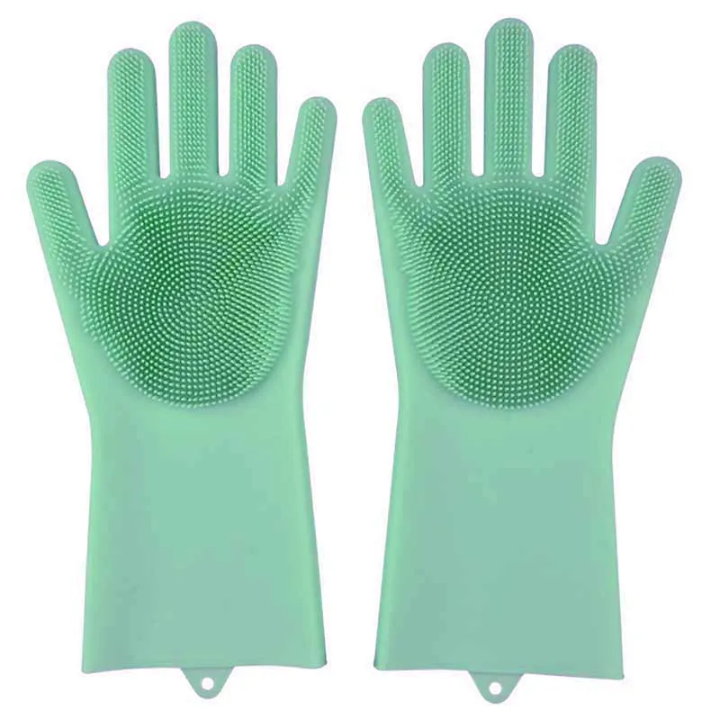 Пара Волшебная силиконовая щетка резиновые перчатки для мытья посуды уход за домашними животными уход за шерстью автомобиль изолированный кухонный помощник - Цвет: Green