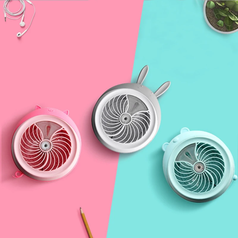 Humidifier Mini Fan Spray water USB Rechargeable Battery fan Water Mist Fan Round Cartoon Cat Office Home Round Cooling Fan   (7)