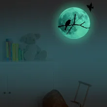 Creative Luminous Wall Clock Luminescent Moon Green Luminous Wall Clock On The Bird Branches Living Room Clock